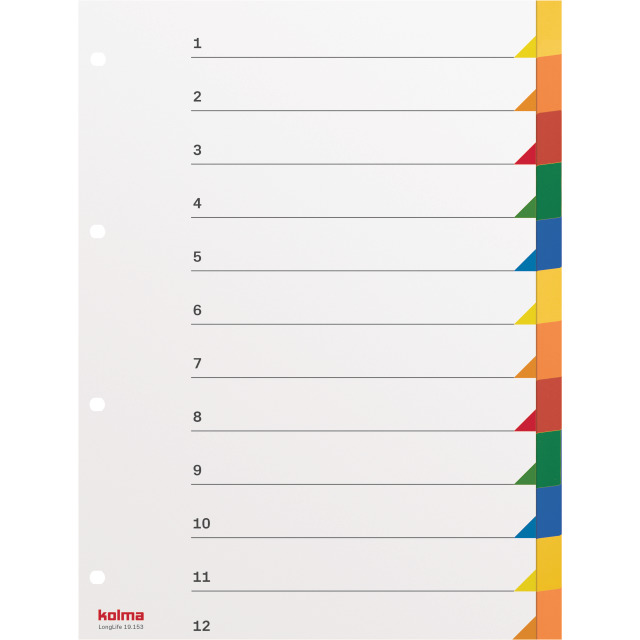 Répertoire A4 superstrong en blanc 12-compartiments multicolore