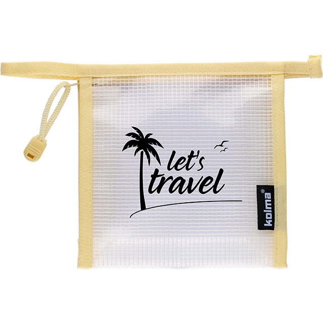 Reissverschlusstasche Mesh Bag crème ”let’s travel”