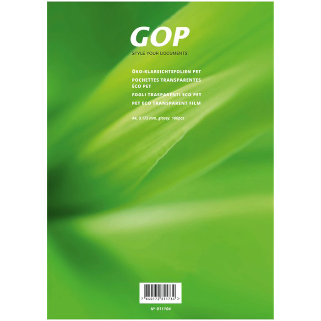 GOP Couvertures film transparent éco PET A4 0.175 mm transparent
