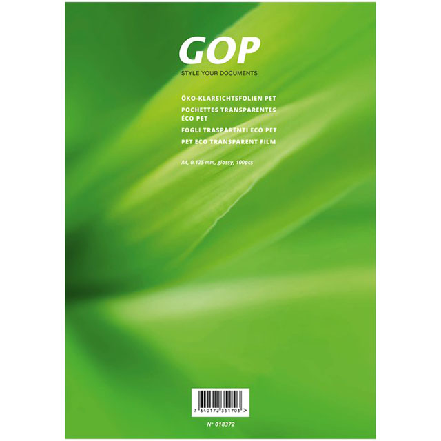GOP Couvertures pochettes éco PET A4 0.125 mm transparentes