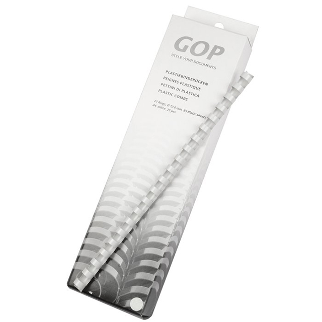 GOP Reliures en plastique  A4 12 mm blanc 21 trous rond 1 box à 25 pcs